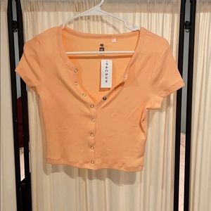 Peach Button Up Crop Top!
